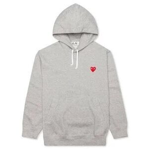 Comme des Garçons PLAY Hoodie Gray Red Heart Logo Pullover, Size S